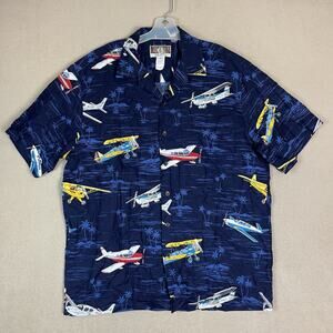 Kalaheo Shirt‎ Mens L Blue Aviator Plain Print Hawaiian Short Sleeve Button Up